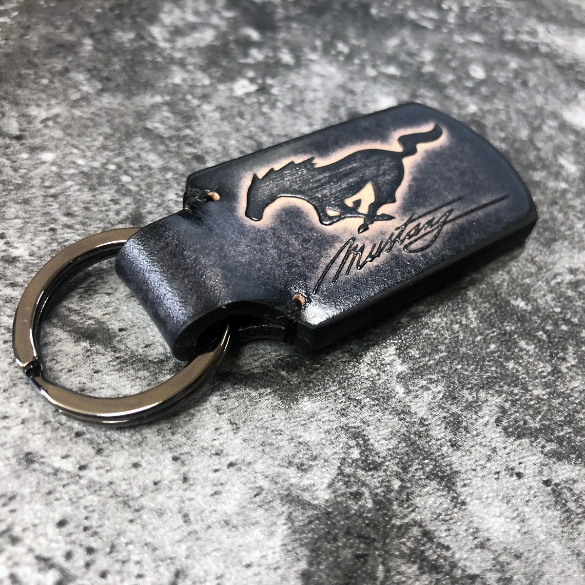 Mustang keychain in BlackMustang leather keychain Horse Etsy