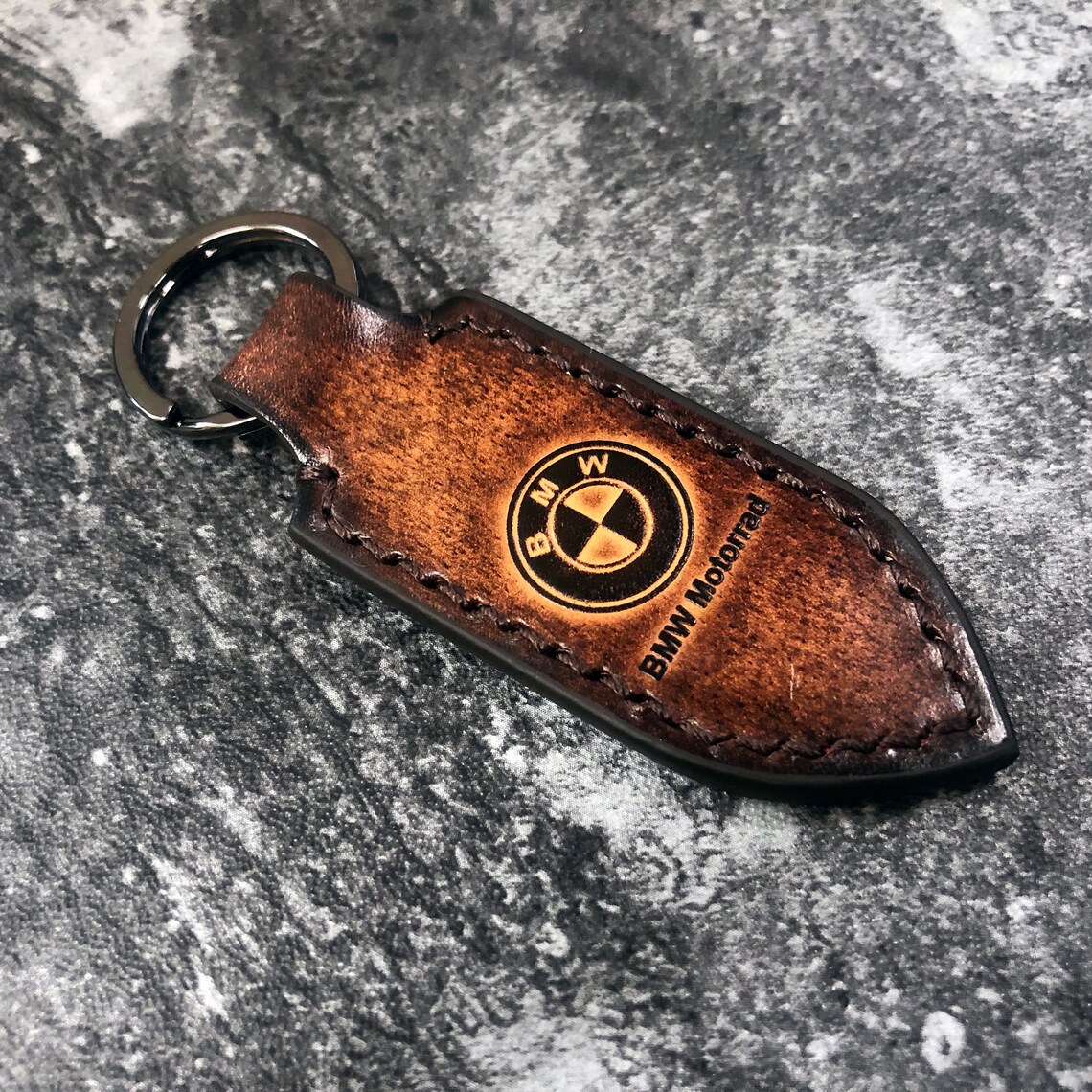 BMW motorcycle vintage leather keychain in brown for men | Etsy
