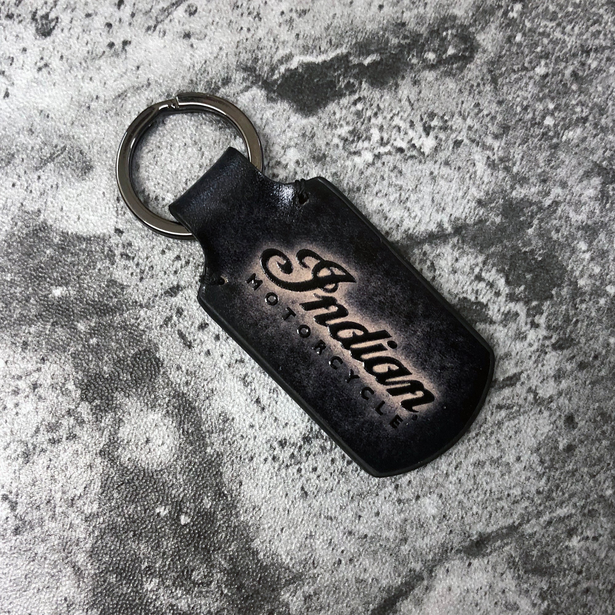 Indian motorcycle keychain in vintage black Indian leather Etsy