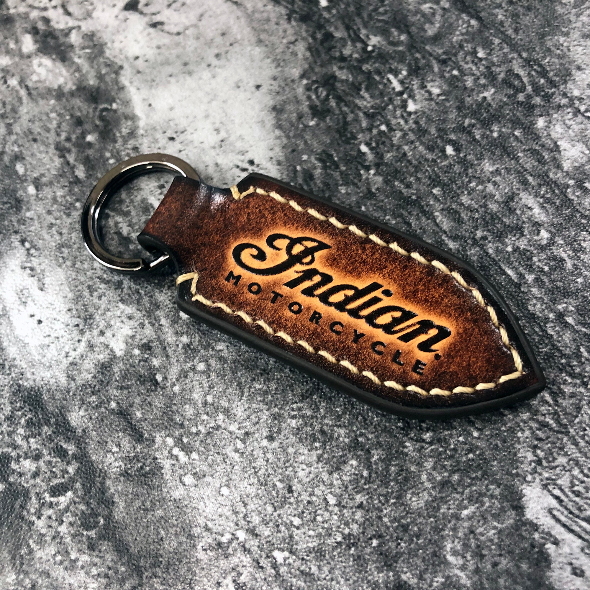 Indian vintage leather keychain in Brown Embossed Indian Text Etsy