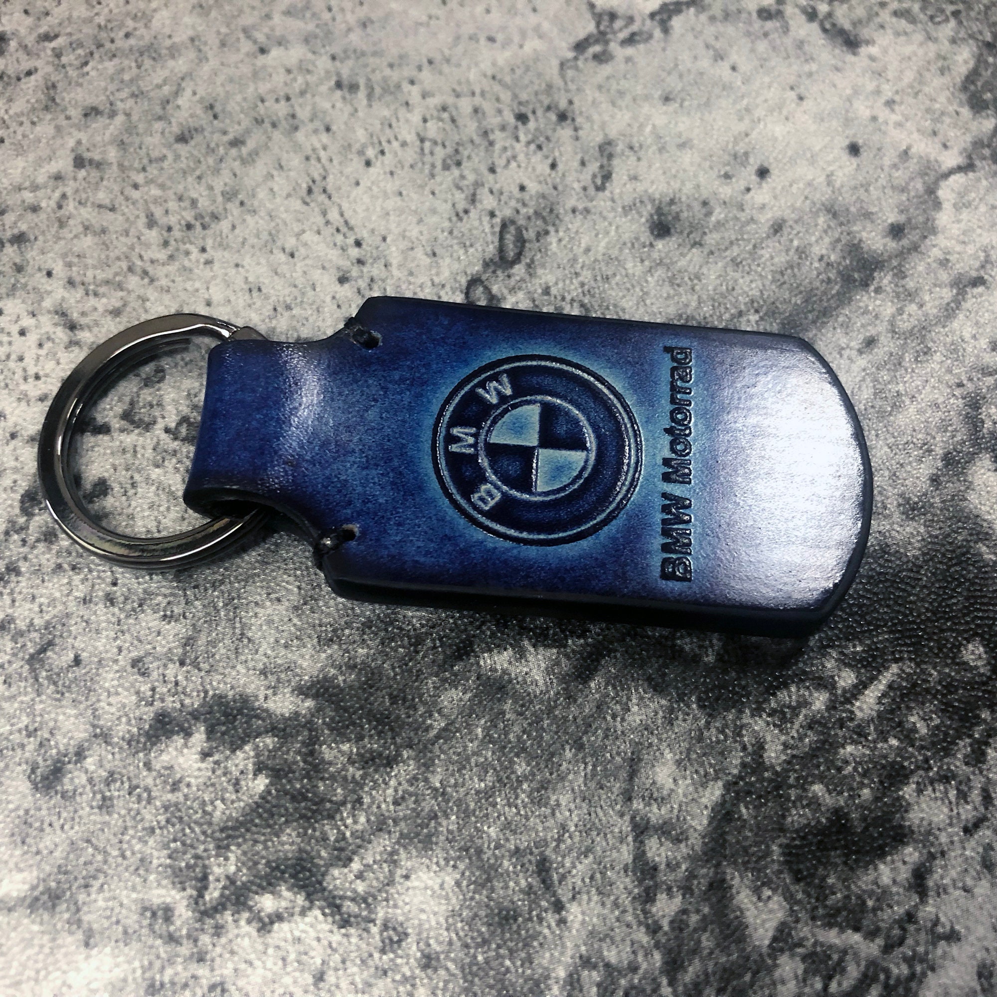 BMW motorcycle vintage leather keychain in dark Blue can be | Etsy