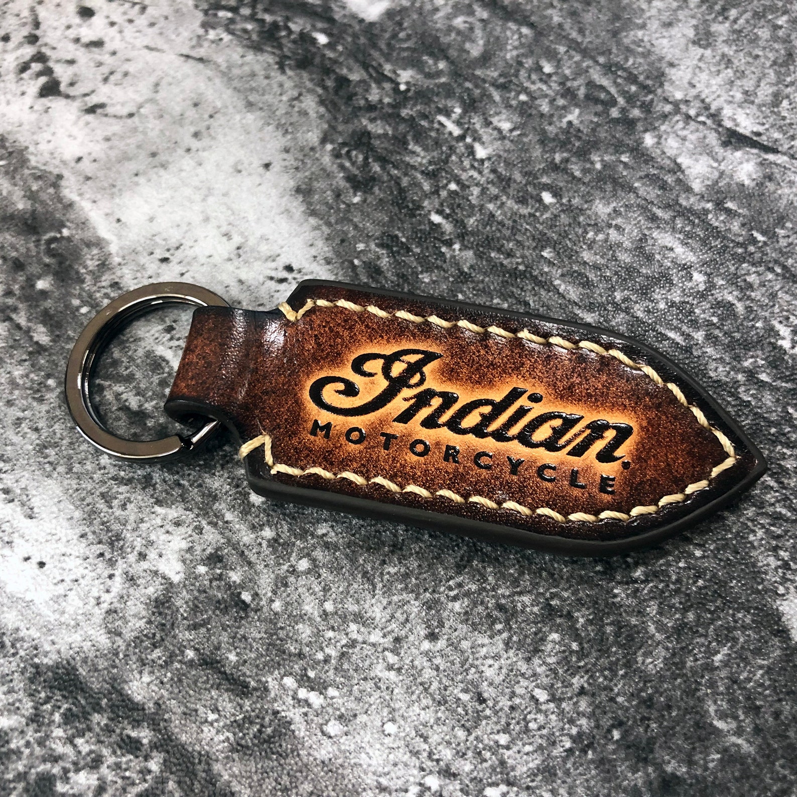 Indian vintage leather keychain in Brown Embossed Indian Text Etsy