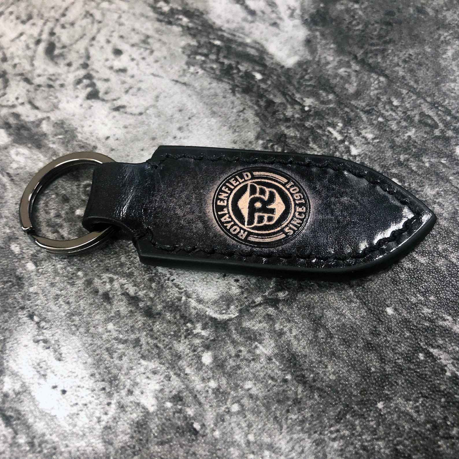 Royal Enfield leather keychain in Vintage Black Embossed Etsy
