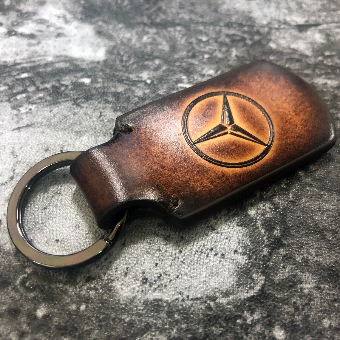 Mercedes Benz leather keychain in Brown vintage keychain for Etsy