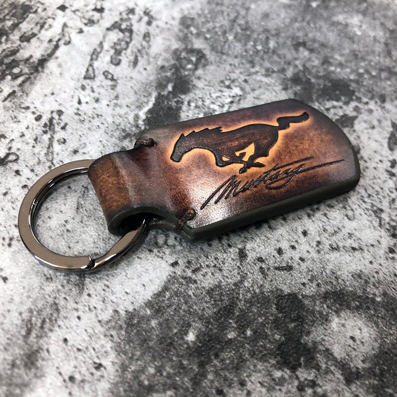 Mustang Keychain Ford Mustang Leather Keychain Mustang Etsy