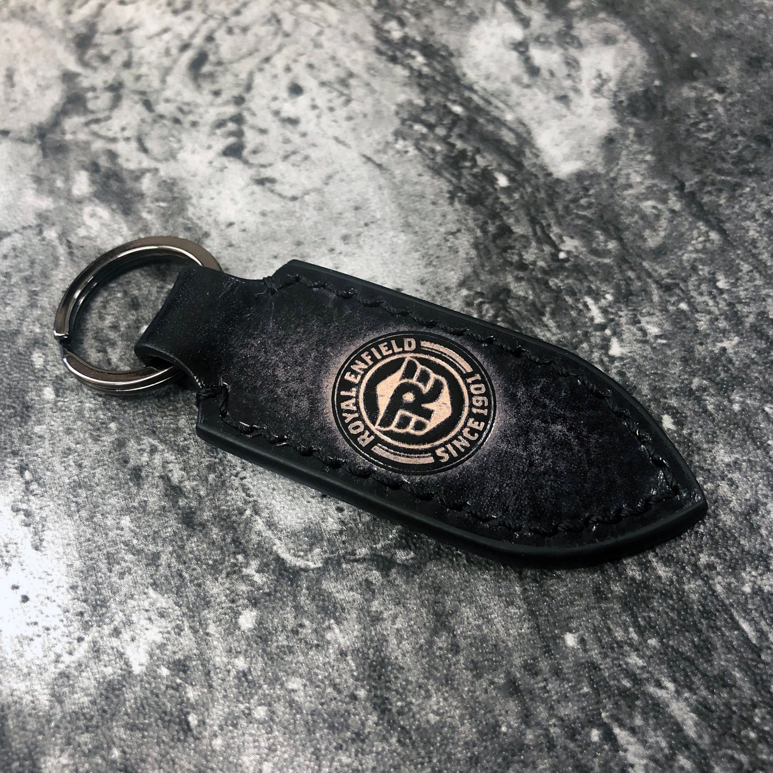Royal Enfield leather keychain in Vintage Black Embossed Etsy