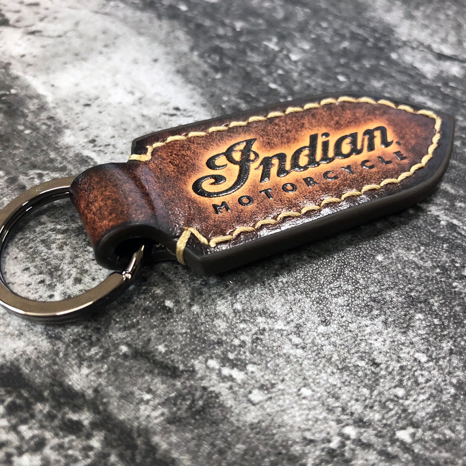 Indian vintage leather keychain in Brown Embossed Indian Text Etsy