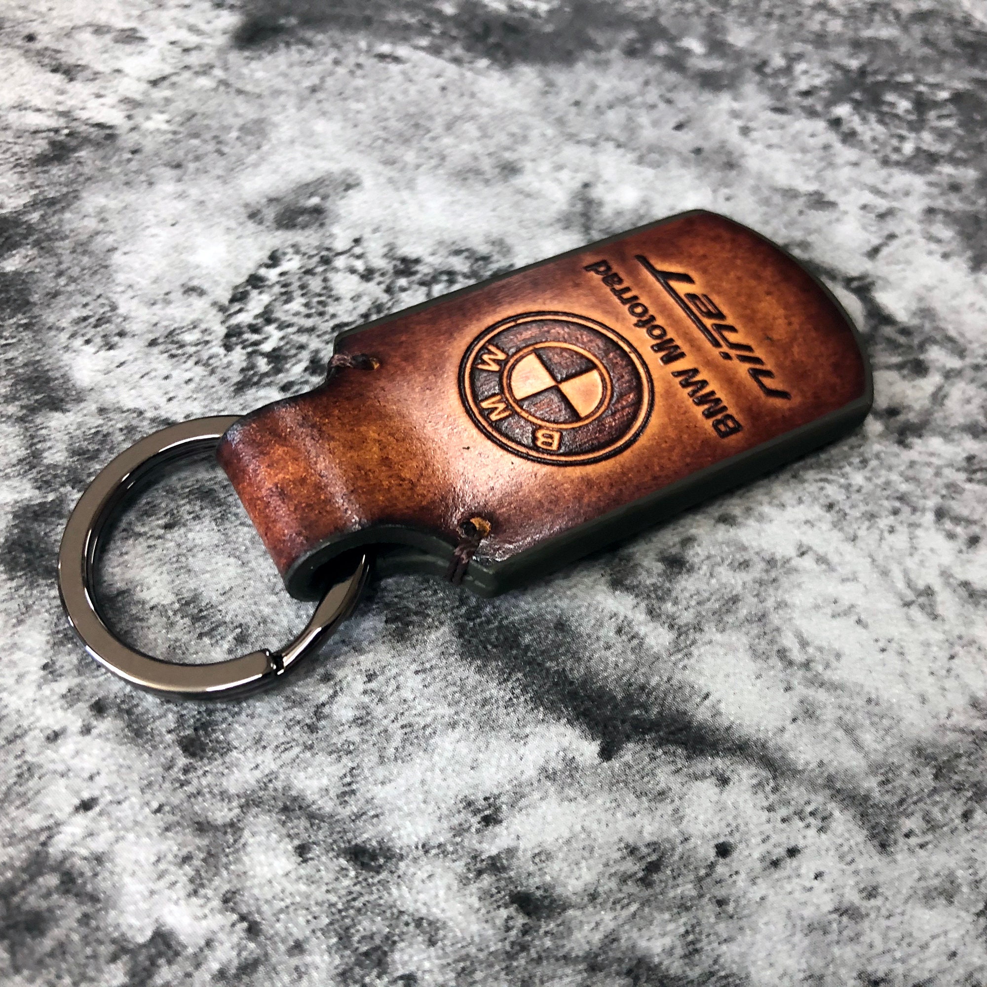 BMW motorcycle nineT leather keychain in brown can be | Etsy