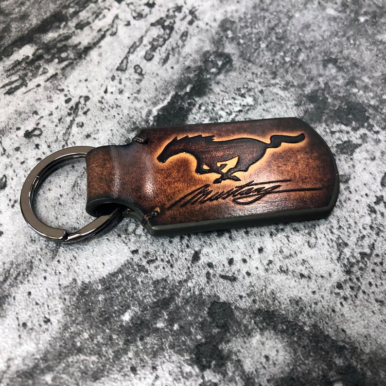 Mustang Keychain Ford Mustang Leather Keychain Mustang Etsy