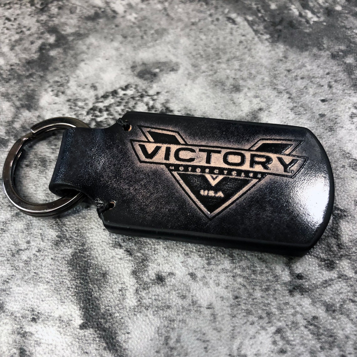 Victory motorcycle vintage leather keychain in Black Embossed Etsy
