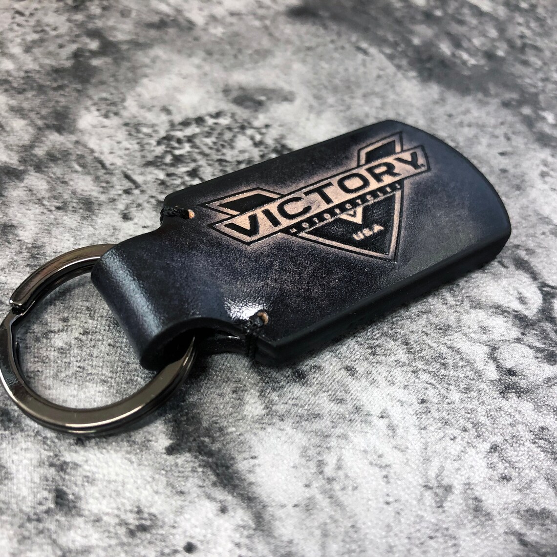 Victory motorcycle vintage leather keychain in Black Embossed Etsy