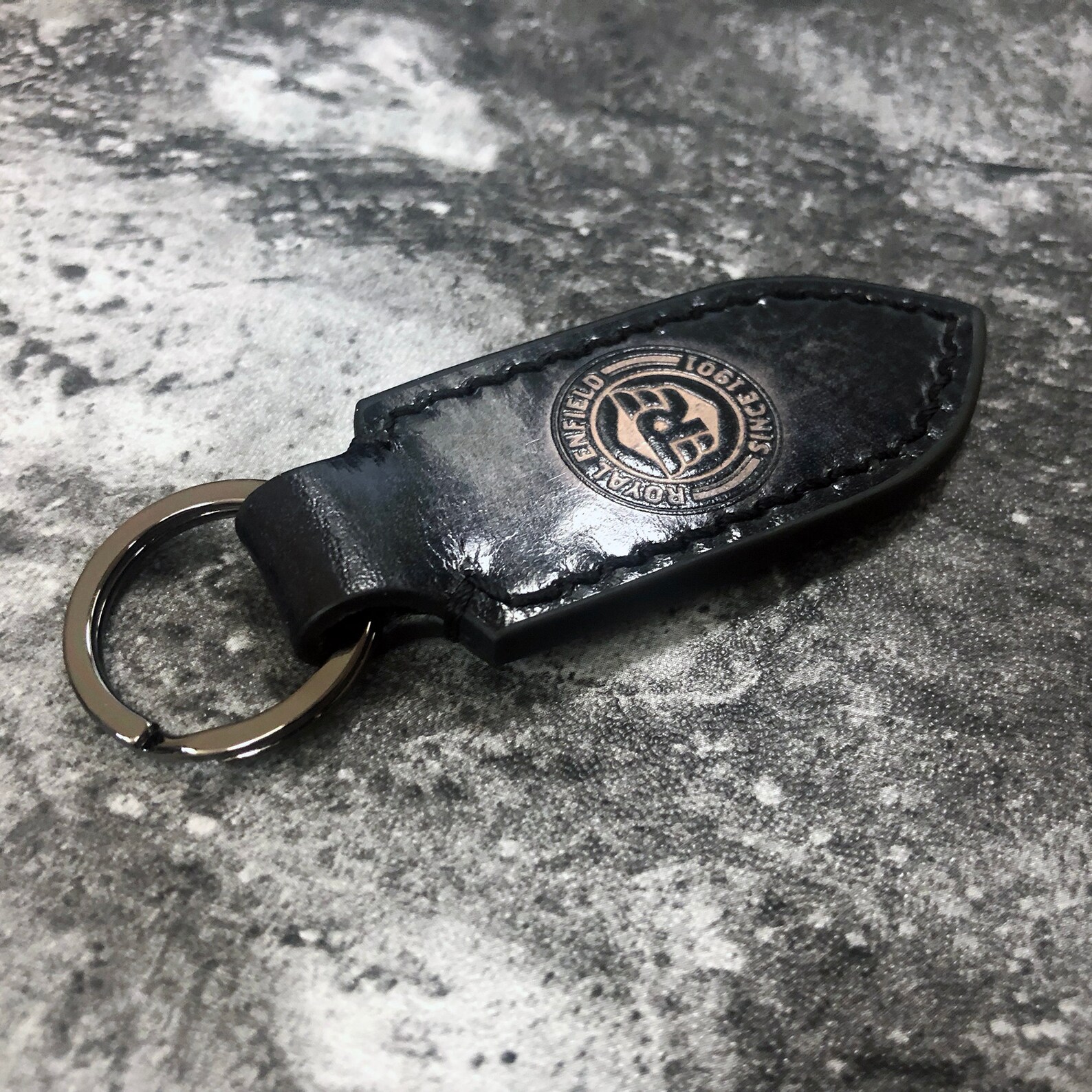 Royal Enfield leather keychain in Vintage Black Embossed Etsy