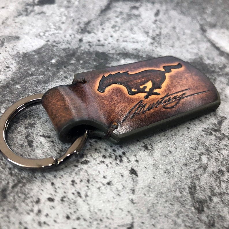 Mustang Keychain Ford Mustang Leather Keychain Mustang Etsy