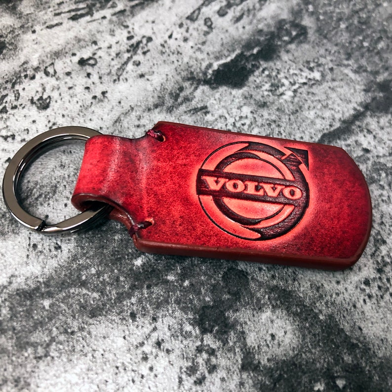 Embossed Volvo logo Volvo leather keychain Red can be Etsy