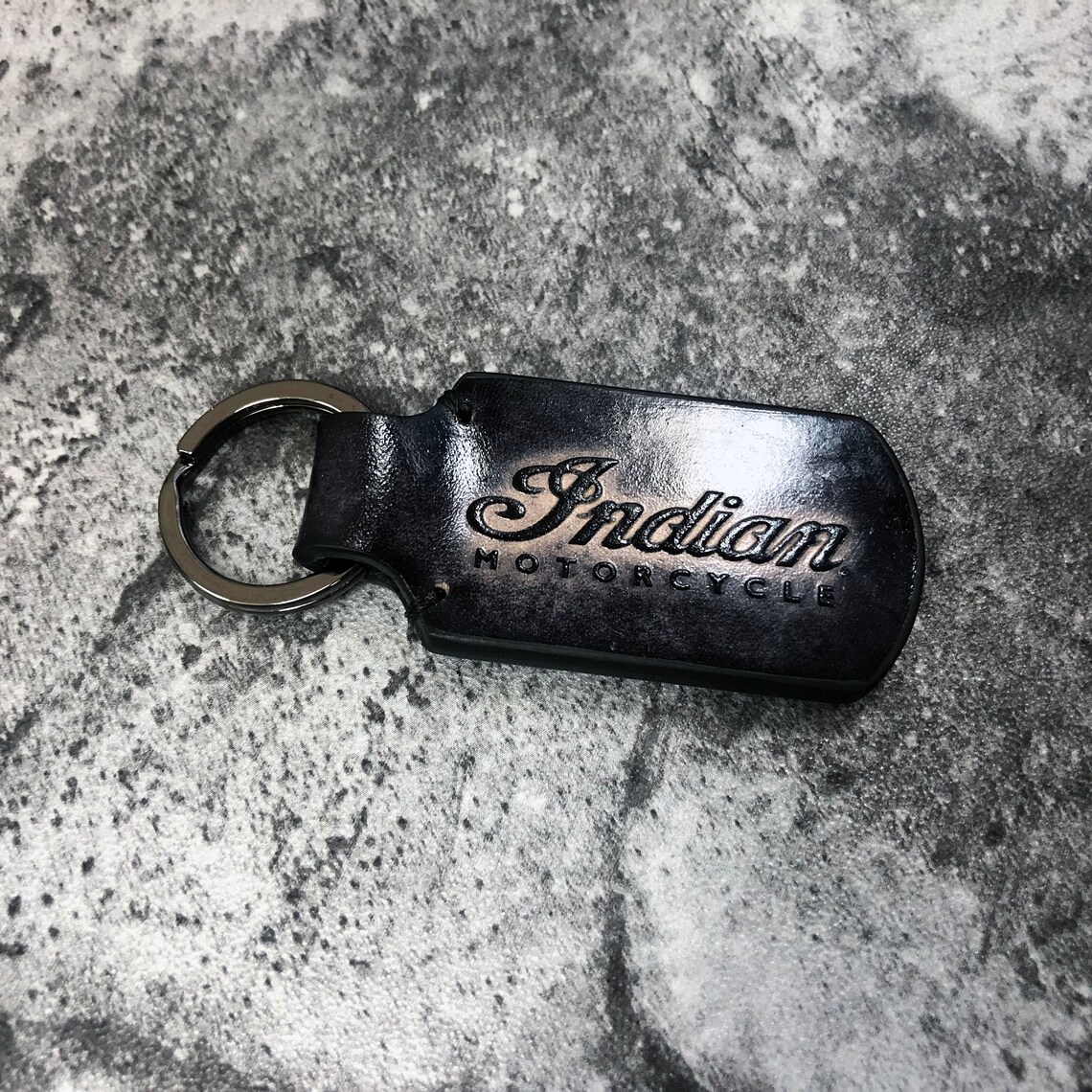 Indian motorcycle keychain in vintage black Indian leather Etsy