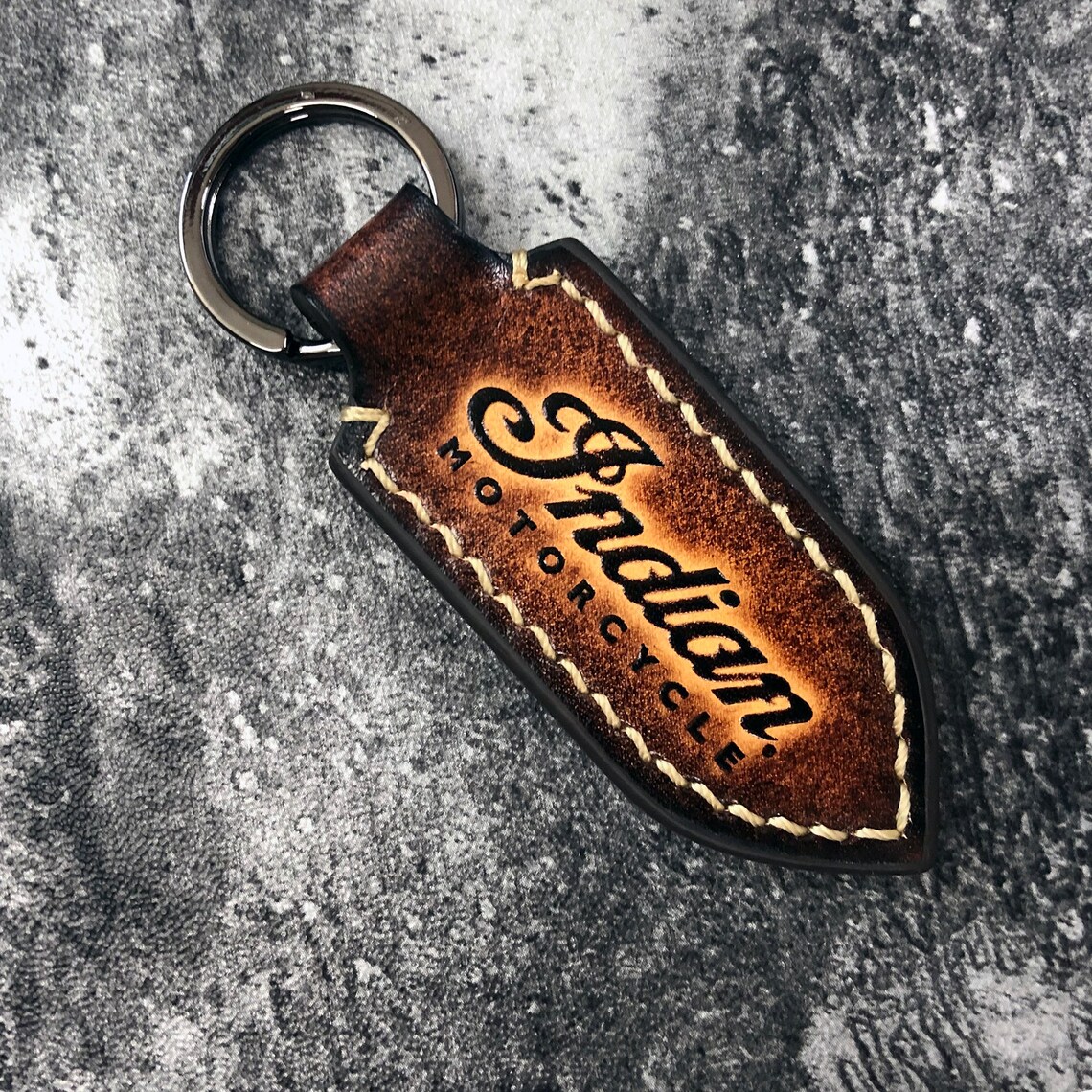 Indian vintage leather keychain in Brown Embossed Indian Text Etsy