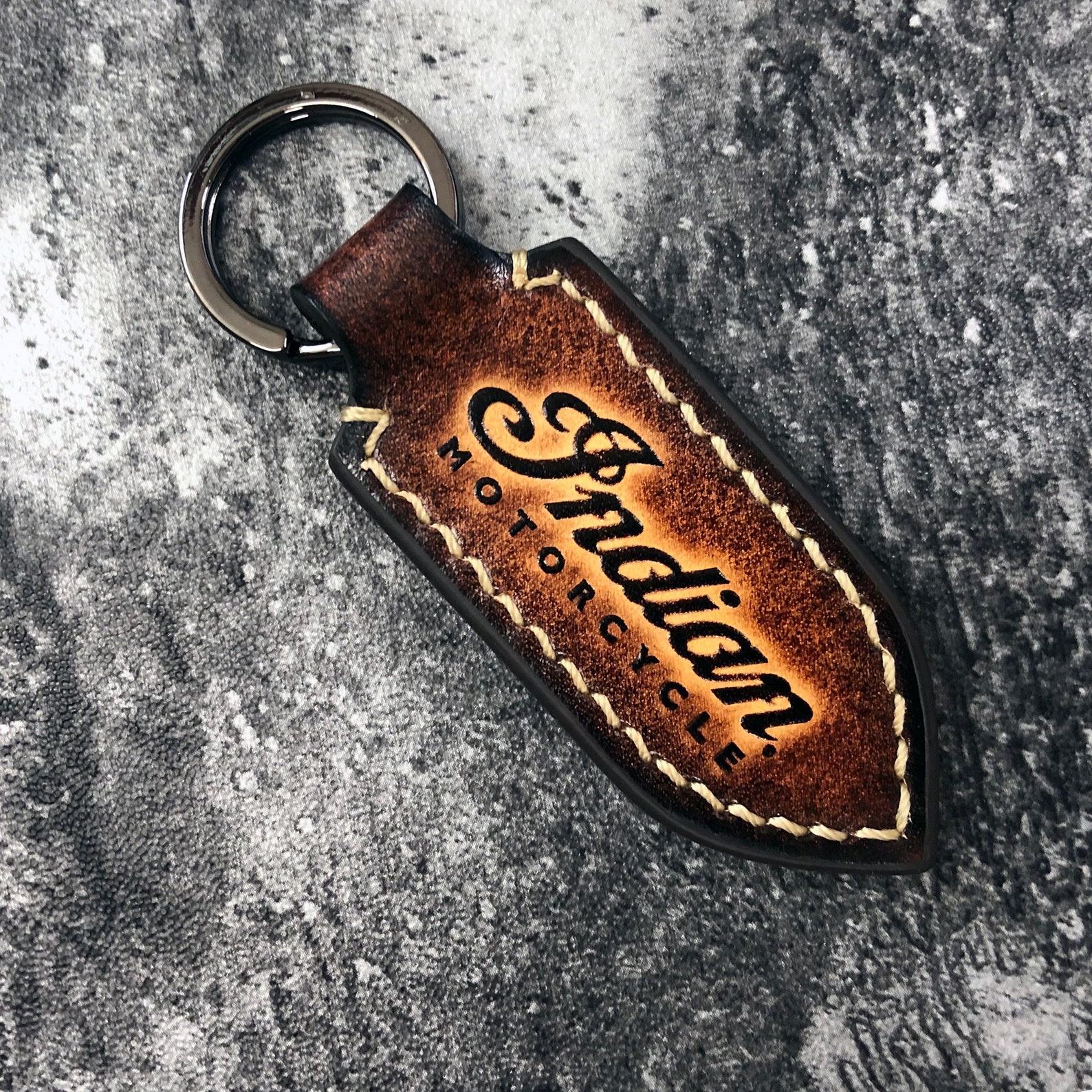 Indian vintage leather keychain in Brown Embossed Indian Text | Etsy