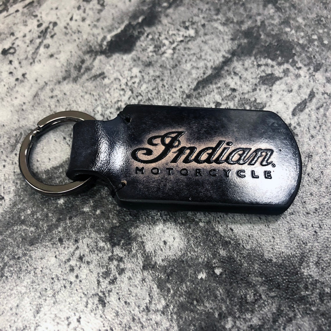 Indian motorcycle keychain in vintage black Indian leather Etsy