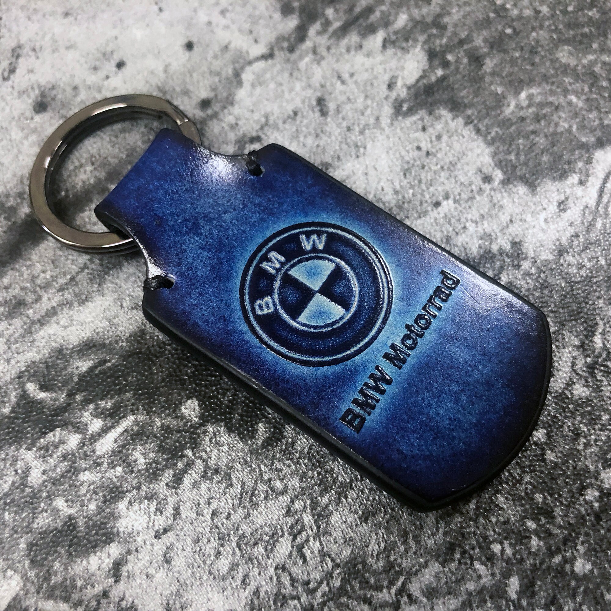 BMW motorcycle vintage leather keychain in dark Blue can be | Etsy