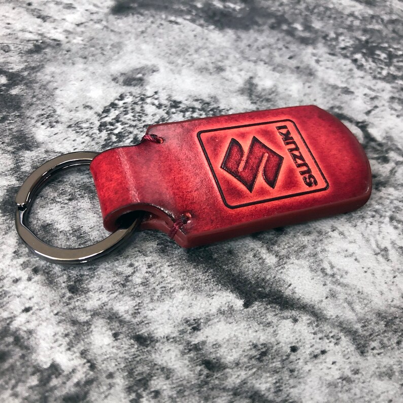 Embossed SUZUKI logo suzuki motorcycle leather keychain. Red Etsy