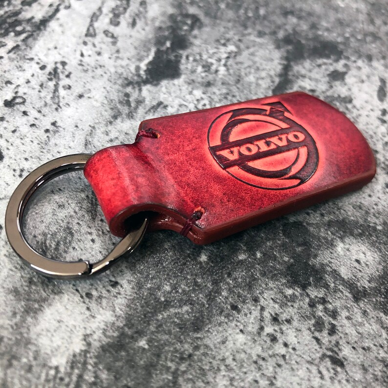Embossed Volvo logo Volvo leather keychain Red can be Etsy