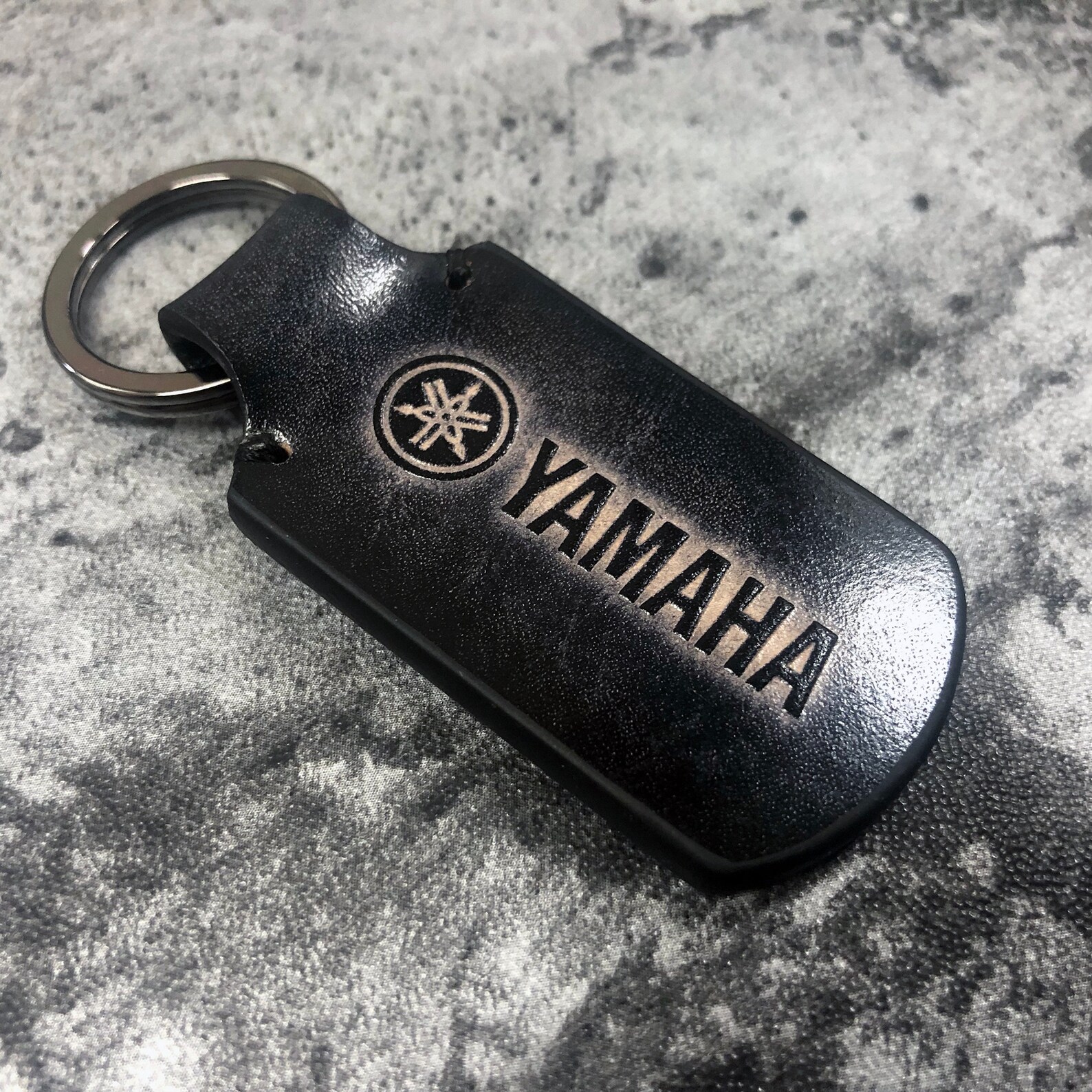 Yamaha leather keychain in vintage Black Yamaha motocycle Etsy