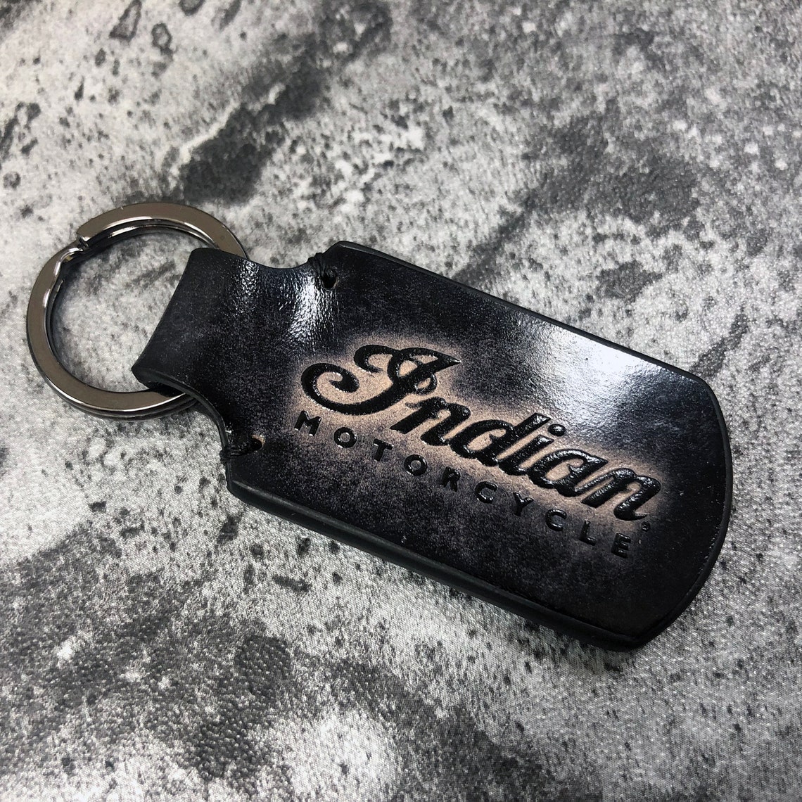 Indian motorcycle keychain in vintage black Indian leather Etsy