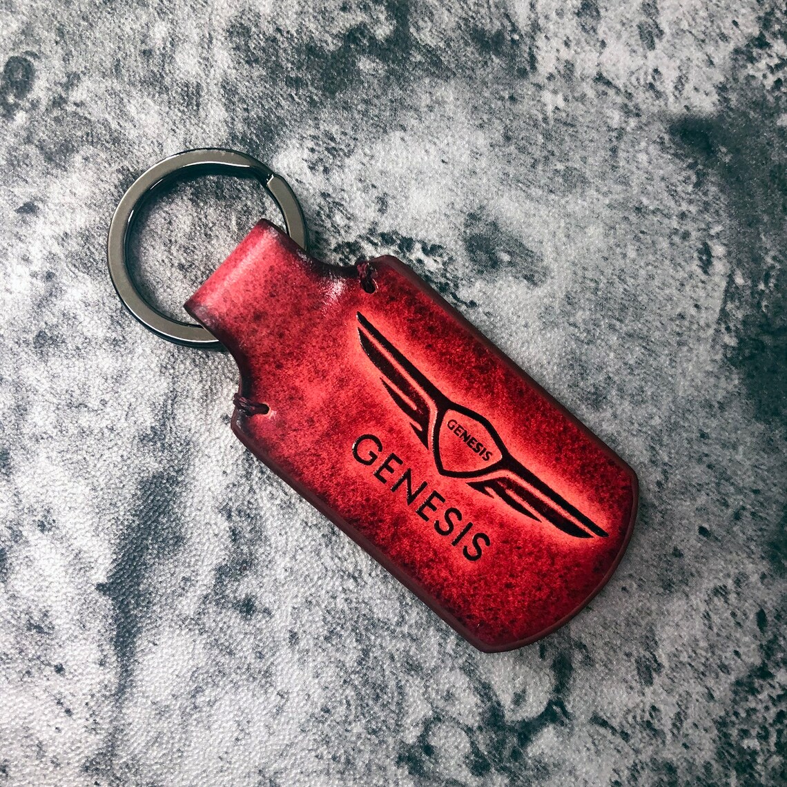 HYUNDAI Genesis leather keychain in Red Embossed Genesis Etsy