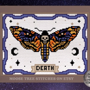 Death&#39;s Head Moth Hawkmoth Acherontia Spooky Art - Digitales Kreuzstichmuster 15 x 19 cm