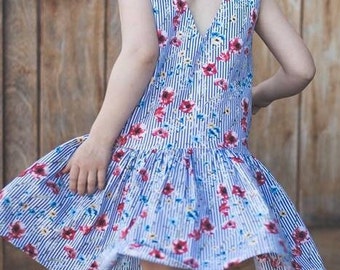 Mila Drop Waist Dress, PDF Patterns, PDF Patterns, handmade, sewing, pdf, sewing pattern, summer dress, open back dress, girls dresses