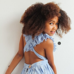 ENGLISH Puchi Pinafore Dress & Skirt pdf sewing pattern sewing for toddlers girls pleated ruffled cross-straps dress jumper dungaree