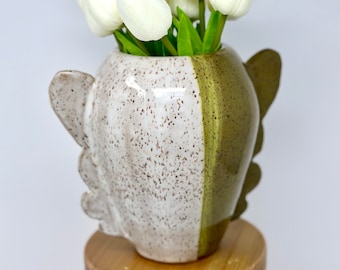 Olive green speckled vase