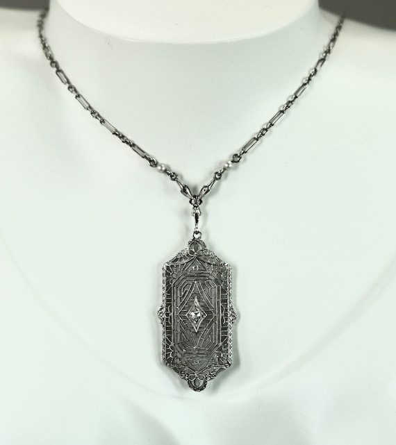 Antique Ladies 10K White Gold Filigree 