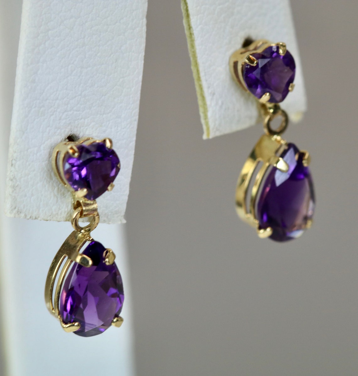 Vintage K Yellow Gold Ctw Amethyst Earrings Hearts Over Etsy
