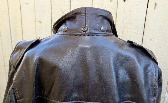 Vintage Mens Brown Leather Bomber Jacket Coat Zip… - image 7