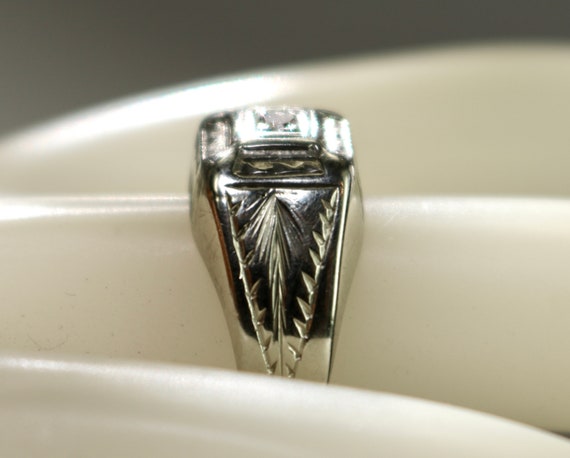 Antique Mens Mans Ring 14K White Gold 0.035 Carat… - image 8