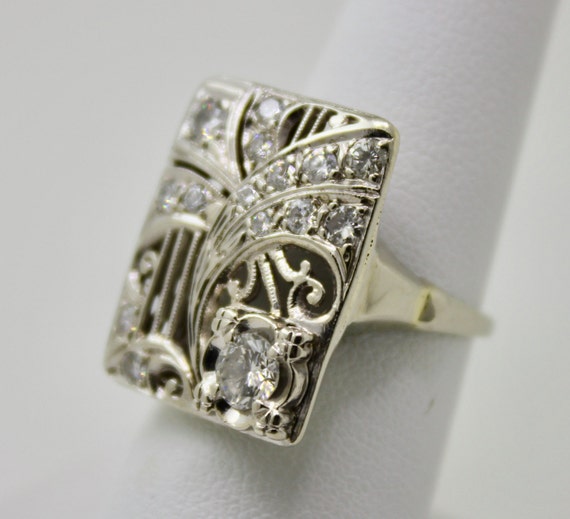 Antique Art Deco Era Ladies 14K White Gold Ring 1… - image 5