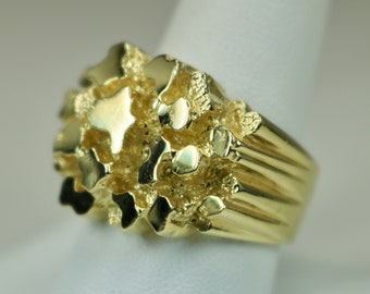 SIZE 9 MENS 14KT GOLD EP DESIGNER NUGGET SQUARED OFF RING STYLE 1 SIZE 9 MENS 14KT GOLD EP DESIGNER NUGGET SQUARED OFF RING STYLE 1