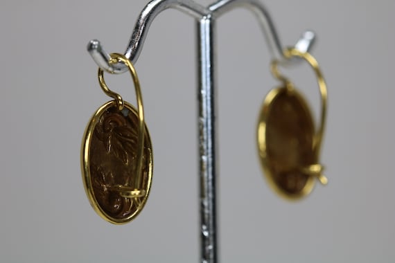 Antique 14K Yellow Gold Pierced Earrings Oval Rep… - image 5