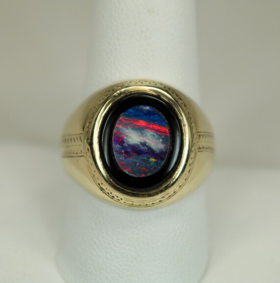 Antique Mens Ring 10K Yellow Gold Australian Opal 