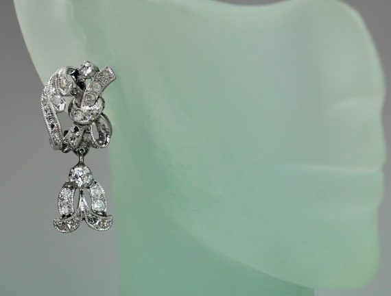Antique 10K White Gold Earrings Day Night 2ctw Di… - image 2