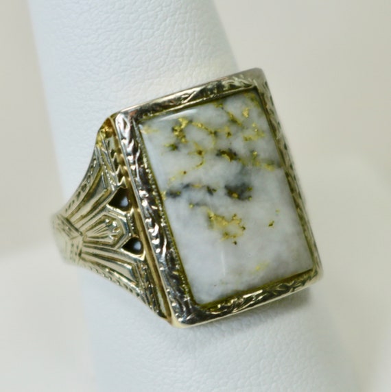 Antique Mens Ring 10K White Gold and 10K Yellow Gold … Gem