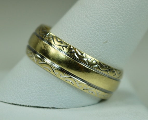 Vintage Hallmarked Mens Eternity Ring 14K Yellow … - image 3