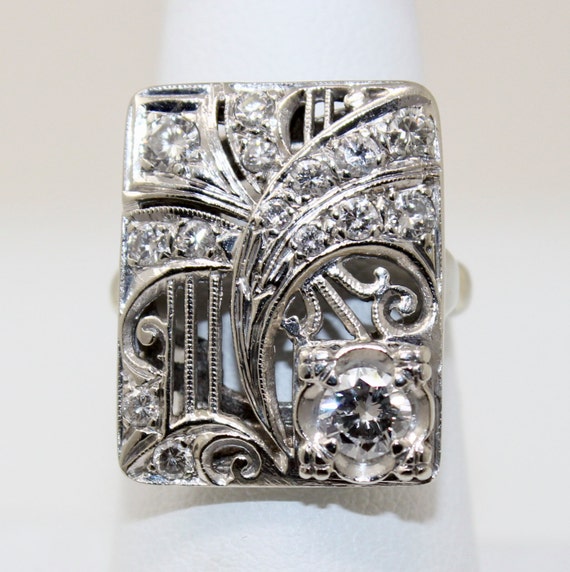 Antique Art Deco Era Ladies 14K White Gold Ring 1… - image 1