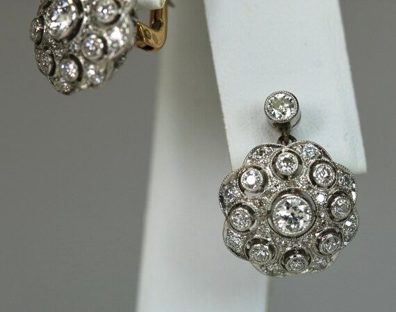 Antique Earrings Platinum 1.5ctw Diamonds 18K Yel… - image 4