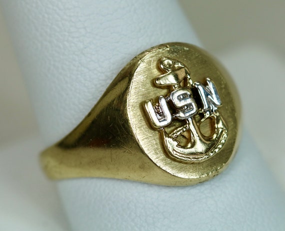 Vintage Mens Man's Ring 10K Yellow Gold USN with … - image 6