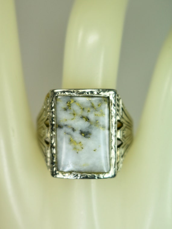 Antique Mens Ring 10K White Gold and 10K Yellow Gold … Gem