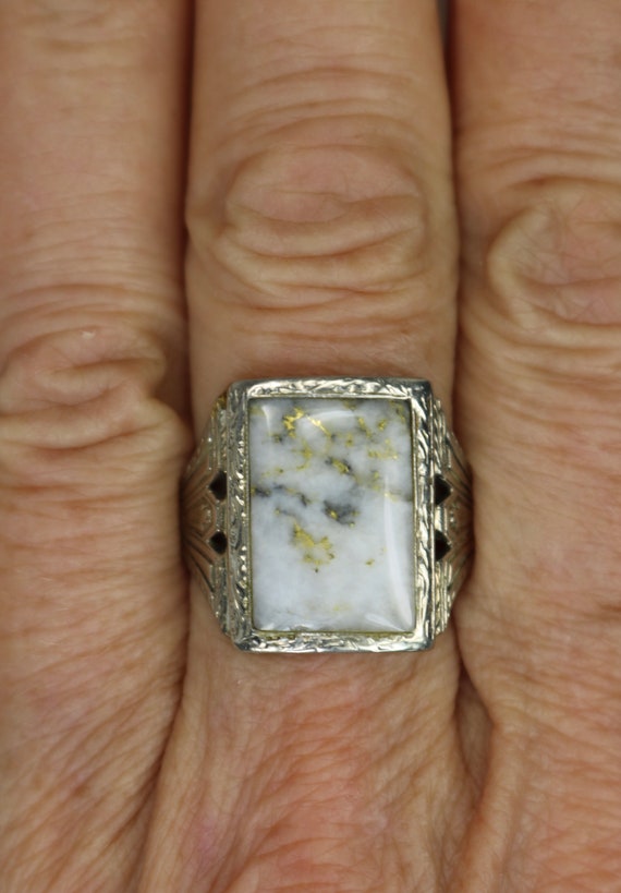 Antique Mens Ring 10K White Gold and 10K Yellow Gold … Gem