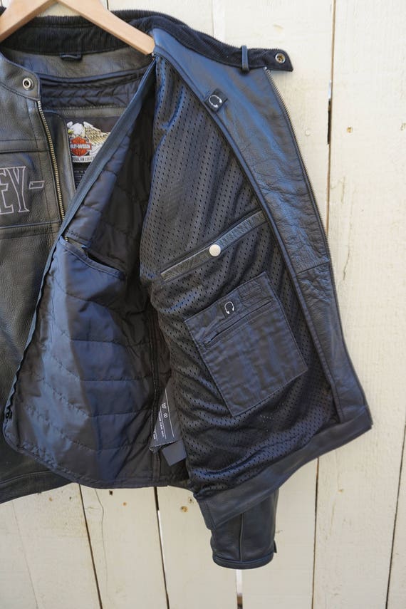Vintage Harley Davidson Mens Black Leather Motorcycle Jacket Fully Lined Zip Front Size Xl