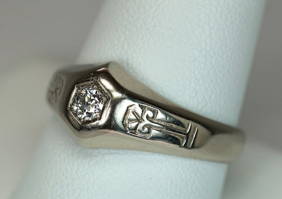 Antique Mens Mans Ring 18K White Gold 0.23Carat R… - image 1